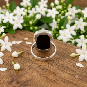 Bague en argent 925 avec onyx, sertissage clos, minimaliste, pierre précieuse, unisexe, pour tous les jours - Product Image 3
