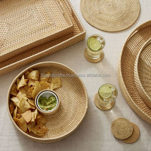 Cesta de bandeja de ratán, cesta decorativa redonda Natural hecha a mano para aperitivos, frutas, café, servir Vietnam - Product Image 1