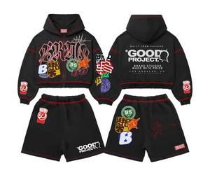 Ensembles Homme 2026 TAHAD OEM&ODM Personnalisables avec Logo – Shorts Molletonnés Hiver Épais Effet Délavé et Vieilli & Sweats à Capuche Entièrement Zippés - Product Image 4