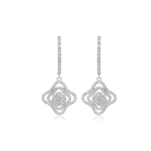 Pendientes Colgantes de Trébol con Diamantes Blancos de 1.43 Quilates, Plata de Ley 925, Pendientes de Diamantes Naturales de Corte Redondo para Mujer - Product Image 1