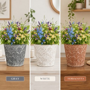 Rustic <b>Zinc</b> Alloy <b>Planter</b> Vase with Fan Pattern Wildflower Arrangement Tabletop Décor Handmade for Home Hotel Decor - Product Image 4