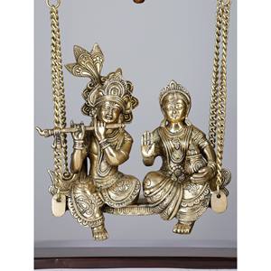 20\" Radha-Krishna Statue on <b>Swing</b> Brass and <b>Wood</b> Sculpture Premium Product Category - Product Image 1