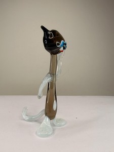 Figurine de chat en verre soufflé à la main, corps brun ambre, yeux bleus, sculpture animale transparente, décoration - Product Image 4