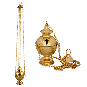 กระถางธูปทองเหลืองแกะสลักรูปกางเขน |   เตาเผาเครื่องหอมสำหรับโบสถ์ออร์โธดอกซ์ - DOUBLE VEE EXPORTS - Product Image 1