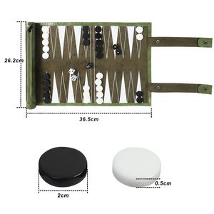 AQDAS INDUSTRIES Foldable <b>Backgammon</b> <b>Set</b> Green White Triangles Storage Zipper Pocket Outdoor Unisex Playing Game Customized Logo - Product Image 3