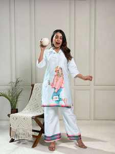 Conjunto Kurti y Palazzo para Mujer con Estampado Étnico, de Secado Rápido, Ideal para Oficina, Bodas y Eventos Especiales - Mejor Precio - Product Image 4