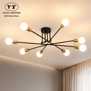 Modern Sputnik Black Gold Surface Mount Ceiling <b>Light</b> With Eight E27 Bulbs For Living Room Bedroom <b>Dining</b> And Study Room - Product Image 1