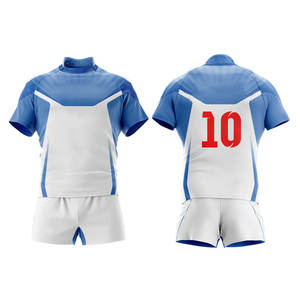 Uniformes de Rugby Personalizados con Logotipo, Transpirables, Unisex, de Manga Corta, 100% Poliéster, Conjunto de Camiseta y Pantalones Cortos de Rugby - Product Image 1