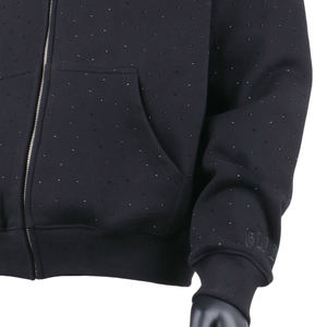 Sudadera con Capucha Negra para Hombre, con Cierre, Logotipo Bordado, Patrón de Puntos, Felpa Francesa de Algodón, Estilo Casual para Otoño, Corte Regular - Product Image 4