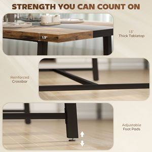 Tavolo da Cucina Industriale per 8 Persone, Tavolo da Pranzo Allungabile da 180 cm con Ampio Piano Marrone e Gambe in Acciaio per Sala da Pranzo - Product Image 6