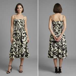 Women's Bohemian Floral Printed Cotton Blend A-Line Mid-Calf Dress with Ruffles and <b>Elastic</b> Waist Summer Casual Wear - Product Image 2