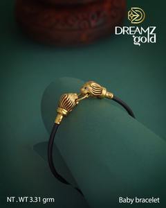 22k <b>Solid</b> <b>Gold</b> Baby <b>Bracelet</b> Lion Face Design Luxury Kids Jewelry Genuine Yellow <b>Gold</b> Infant Bangle Adjustable Black Cord Kada - Product Image 2