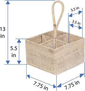 Porte-ustensiles carré en rotin tressé à la main, léger, écologique, de haute qualité, sûr pour les aliments, avec 4 compartiments et poignée - Product Image 2