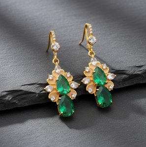 Boucles d'oreilles pendantes en onyx vert de 5 pouces avec zircone cubique, en argent sterling 925 plaqué or 18 carats, bijoux festifs et d'occasion, vente en gros - Product Image 3