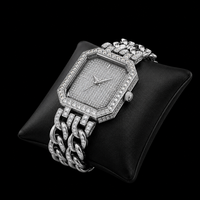 Bracelet Montre de Luxe en Acier Inoxydable Argenté avec Diamants Moissanite Rectangulaires Sertis, Style Hip Hop Premium, Bijoux de Mode