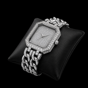 Bracelet Montre de Luxe en Acier Inoxydable Argenté avec Diamants Moissanite Rectangulaires Sertis, Style Hip Hop Premium, Bijoux de Mode - Product Image 3