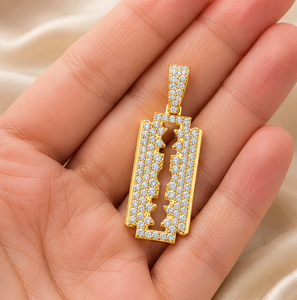 Trendy 10K <b>Solid</b> <b>Gold</b> Unique Iced Small Double Edge Razor Blade <b>Pendant</b> Custom Fine Jewelry with Natural Diamond <b>Pendants</b> Charms - Product Image 5