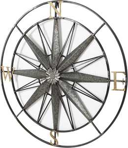 Round Metal Compass Wall <b>Decor</b> Nautical Hanging Wall Decoration for <b>Home</b> Office - Product Image 1