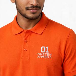 <b>Men's</b> <b>Orange</b> Short Sleeve Golf <b>Shirt</b> Solid Knitted Casual Top with Pocket Breathable Eco-friendly 100% Cotton - Product Image 6