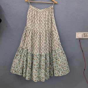 Ethnic <b>Women's</b> Summer Dress Hand Block Printed Cotton Long <b>Maxi</b> <b>Skirt</b> with Elastic Waist Breathable Sustainable Casual Style - Product Image 1