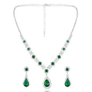 Parure de bijoux de luxe vert olive avec zircon, collier et boucles d'oreilles en forme de fleur, pour femme, classique, scintillant, avec pendentif en cristal, idéal pour les fêtes, cadeaux, en cuivre et argent - Product Image 1