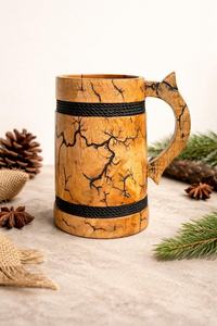 Jarra de Madera Fractal Quemada Hecha a Mano – Estilo Vikingo Rústico, Calidad de Jarra Vikinga Fabricada por NS Overseas - Product Image 4