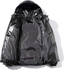 Blouson matelassé noir à capuche pour homme – Chaud, épais, style décontracté, coupe-vent, fermeture éclair, couleur unie, coupe ample - Product Image 2