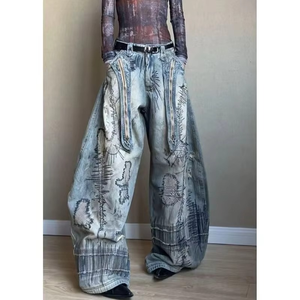 Pantalones Cargo Rectos de Mezclilla de Alta Calidad, Estilo Hip-Hop, con Bordado y Rasgaduras, para Hombre - Product Image 1