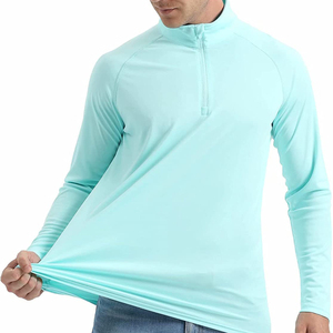 Men's Long Sleeve Stand Collar Quarter <b>Zip</b> Pullover Solid Color Quick Dry Knitted Casual <b>Shirt</b> Regular Fit Light Blue - Product Image 4