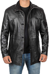 CLASSIC INVENTORS Veste de moto d'hiver pour homme en cuir véritable noir, imperméable, respirante, coupe-vent, col montant, manches régulières - Product Image 5