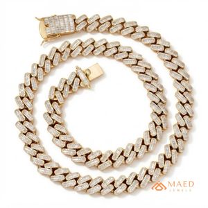 Collier en Moissanite Plaqué Or 18K, Chaîne Maille Cubaine, Bijoux Tendance pour Femmes et Hommes, Style Moderne, Chaîne Fine de Type New York City - Product Image 1