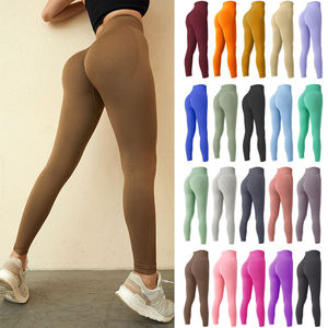 Leggings sans couture taille haute pour femme avec effet push-up et design froncé, couleur unie, en Spandex et Nylon, pour le yoga - Product Image 3