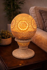 Lámpara Decorativa Art Deco Tallada a Mano, Lámpara de Piedra de Mármol Hecha a Mano, Iluminación Interior Elegante para Diwali - Product Image 2
