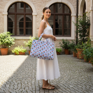 Bolsa de Mano Acolchada de Algodón con Estampado Floral Blanco, Bolsa de Compras con Asa de Hombro Cómoda para Mujer, la Mejor Bolsa de Fibra de Algodón - Product Image 2