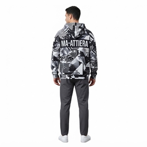 Sweat-shirt à capuche noir et blanc pour homme avec imprimé graphique géométrique, streetwear personnalisé - Product Image 2