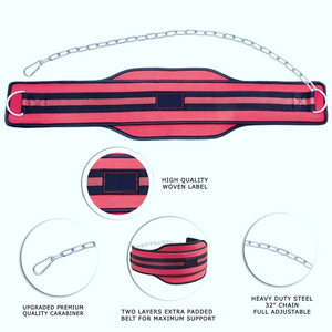 Adjustable Red Waist Support <b>Belt</b> With Chain For <b>Weight</b> Lifting Strength <b>Training</b> Unisex Hook Loop Closure - Product Image 3