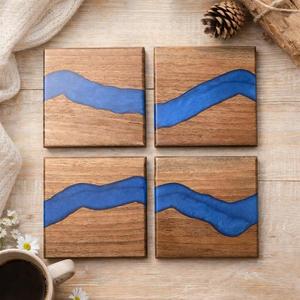 Handmade <b>Epoxy</b> Resin and Wood Coaster Set Beverage Coasters Modern Square 350mm Diameter 5mm Thick MN EXPORTS Home Decor Gift - Product Image 3