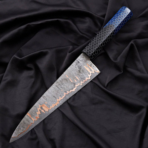 Couteau de camping droit pour découper la viande, en acier Damas cuivré, haute durabilité, manche en résine, lame tranchante, pour l'industrie de la signalétique. - Product Image 1