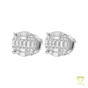 Boucles d'oreilles clous en moissanite ronde taille baguette, argent sterling 925, bijoux de luxe modernes pour femmes - Product Image 3