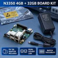 Carte de développement AAEON up Squared N3350 X86 en stock, 4 Go LPDDR4, 32 Go EMMC, double LAN Gigabit, Win10, faible consommation avec adaptateur 5V 5A