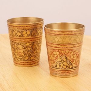 Designer Brass Drinking Glass with Traditional Hand Engraving Vintage Tumbler Cup <b>for</b> Home <b>Kitchen</b> <b>Decor</b> Gift <b>Item</b> Use - Product Image 3