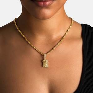 Gold Plated Moissanite Jesus Face Pendant Rope Chain <b>Necklace</b> Unisex Religious Everyday Wear - Product Image 3