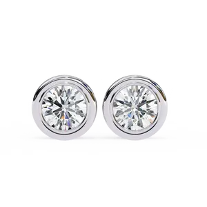 Fine Jewelry Pair Earwear Fastening <b>Post</b> Back 1.5ct <b>Round</b> Brilliant Cut Lab grown Diamond Solitaire Bezel Stud Earrings - Product Image 3