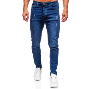 Denim pants <b>men</b> regular fit straight leg jeans casual stretch cotton <b>trousers</b> with button fly and five pocket design - Product Image 3
