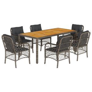 <b>Grey</b> Garden Dining Set 6 Seater Teak Table Rattan <b>Frame</b> Weather Resistant Outdoor Furniture - Product Image 2