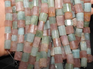 Cuentas facetadas de cuarzo rosa y aguamarina en tubo, hilo de 8 pulgadas, gemas naturales sueltas para fabricación de joyería - Product Image 1