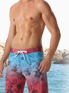 <b>Mens</b> Floral Gradient Board Shorts Quick Dry Drawstring Casual Swim <b>Trunks</b> Mid Waist Polyester Bermuda Shorts - Product Image 5