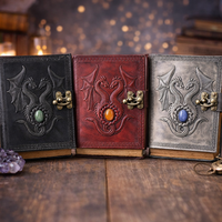 Carnet en cuir Double Dragon avec pierre de lapis, fait main, pour D&D, livre de sorts et carnet de croquis d'artiste, journal vintage non ligné pour hommes et femmes