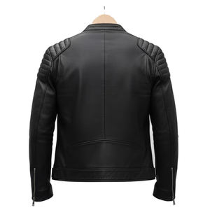 Veste en cuir noire pour homme, style motard, fermeture éclair asymétrique, manteau de style moto, cuir d'agneau de qualité supérieure, vêtements de rue, design unisexe - Product Image 3