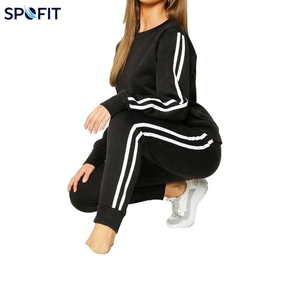 Ensemble de survêtement léger pour femme SPOFIT, imprimé gris, polyester/coton, manches longues, col rond, sweat-shirt et pantalon blanc - Product Image 5